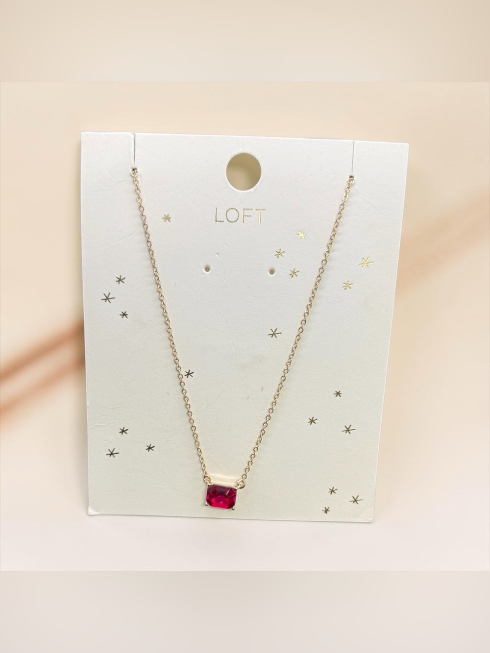 💛♥️LOFT💛♥️Gold-Tone Chain Necklace with Pinkinsh Red Gemstone/NWT